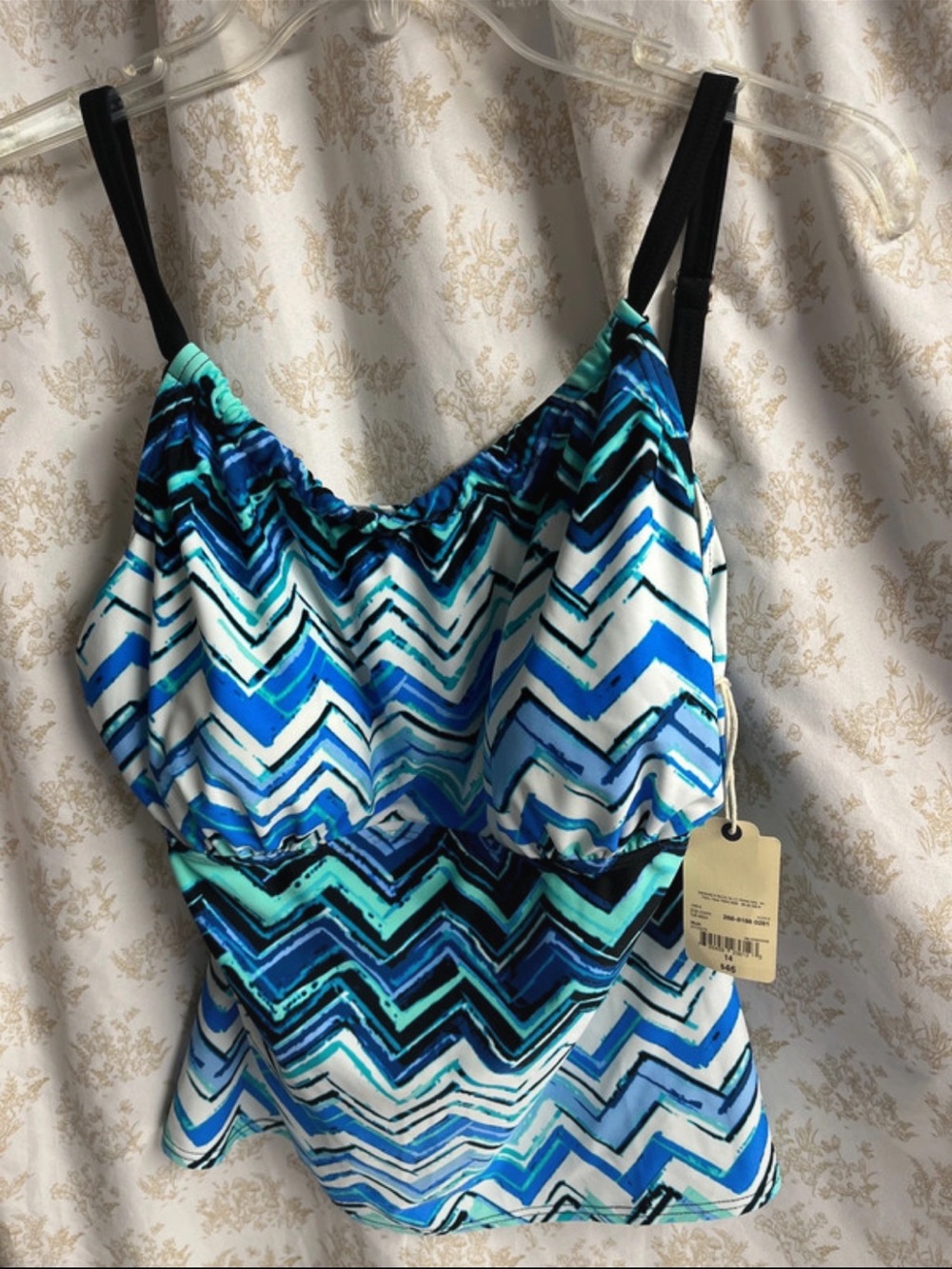 St. John's Bay Blue and White Chevron One-Piece Swim Top